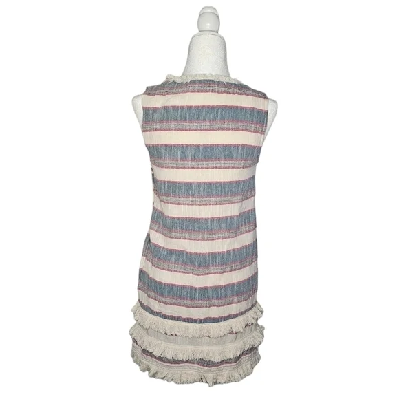 Holding Horses Anthropologies Cream & blue & red stripes w/ fringe v-neck size 6 - Picture 11 of 13